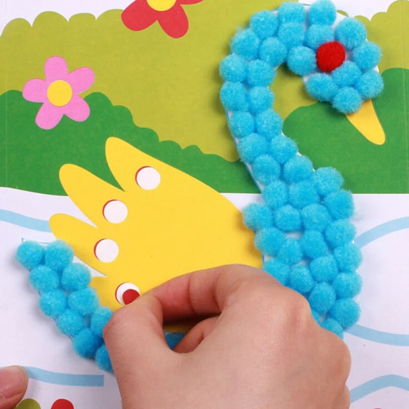 

Children DIY Plush Ball + Paper/Set Painting Stickers Baby Educational Handmade Material Cartoon Puzzles Crafts Drawing Toys