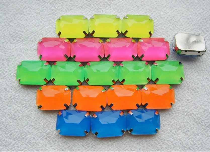 

Free shipment! 250pcs/lot Rectangle mix colors sew on resin rhinestone fancy neon color with claw seting for diy garment butons