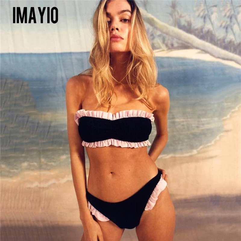 

Imayio New Flounce Bikinis Ribbed bikini set women sexy swimsuit Woman bikinis Bandeau top 4 colours bathing suit