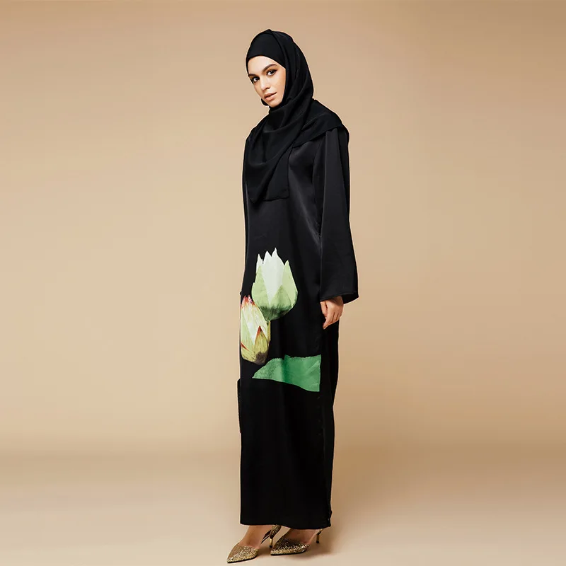 Модная мусульманская печать Abaya дубай одежда для женщин Jilbab Djellaba Musulmane цветы
