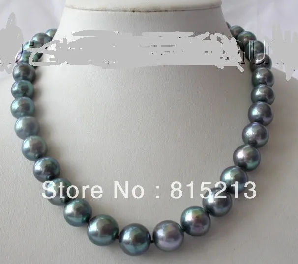 

ddh001774 stunning big 13mm perfect round black freshwater pearl necklace silver
