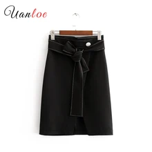 Для женщин Винтаж галстук-бабочку пояса юбка Faldas Mujer Разделение Молния сзади ретро дамы повседневная одежда по колено юбки