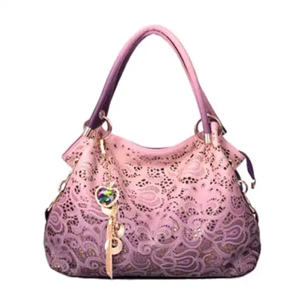 TEXU женская сумка кожаная выдалбливающая кисточка с градиентом Брендовая женская сумка через плечо - Цвет: Розовый