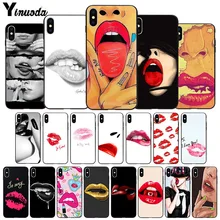 Yinuoda Sexy chica labios rojos beso TPU suave silicona teléfono caso funda para iPhone 8 7 6 6S Plus 5 5S SE XR X XS MAX Coque cáscara