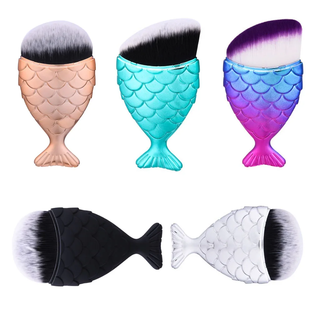 

Mermaid brushes makeup powder brush face foundation bush concealer fish brush 15 colors different shape contour brush kit BR020