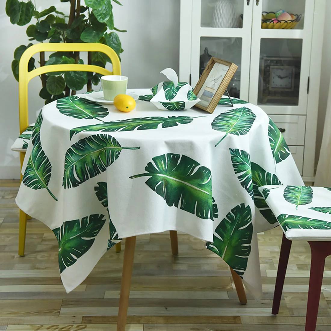 

Cotton Fabric Table Cloth Tropical leaves tablecloth Party Wedding Decoration Flocked Table Runner Cloth Cover Table Cloth