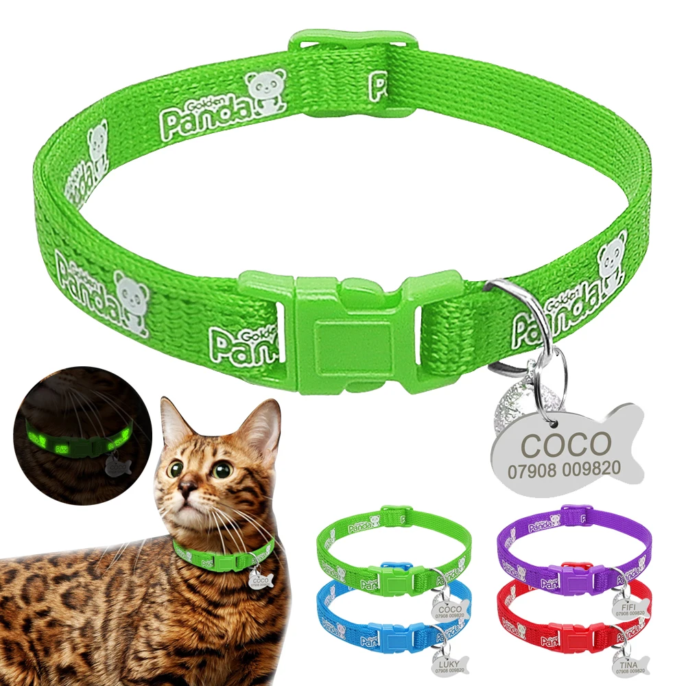Fluorescence Cat Collar Customized Nylon Dog Cats Collars Personalized Cat Collar and Tags For Small Pets Kitten with Bell Fluorescence Cat Collar Customized Nylon Dog Cats Collars Personalized Cat Collar and Tags For Small Pets Kitten with Bell
