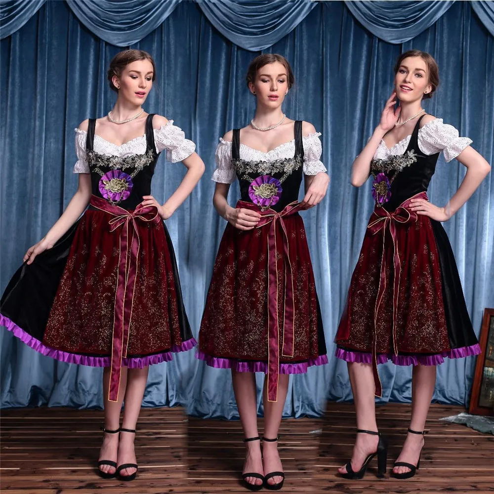 

New High Quality German Beer Maid Costume Women Oktoberfest Dirndl Dress Adult Halloween Party Outfit