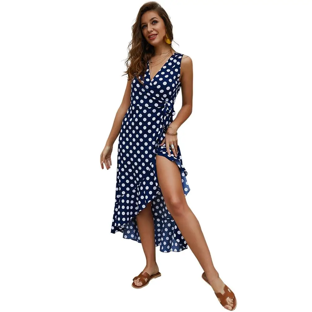 MAIAKO 2019 Summer Wommer Dress Polka Dot Ptint Polyester V Neck Sexy Women Split Dress Sleeveless For Women Clothing Bohemian MAIAKO 2019 Summer Wommer Dress Polka Dot Ptint Polyester V Neck Sexy Women Split Dress Sleeveless For Women Clothing Bohemian