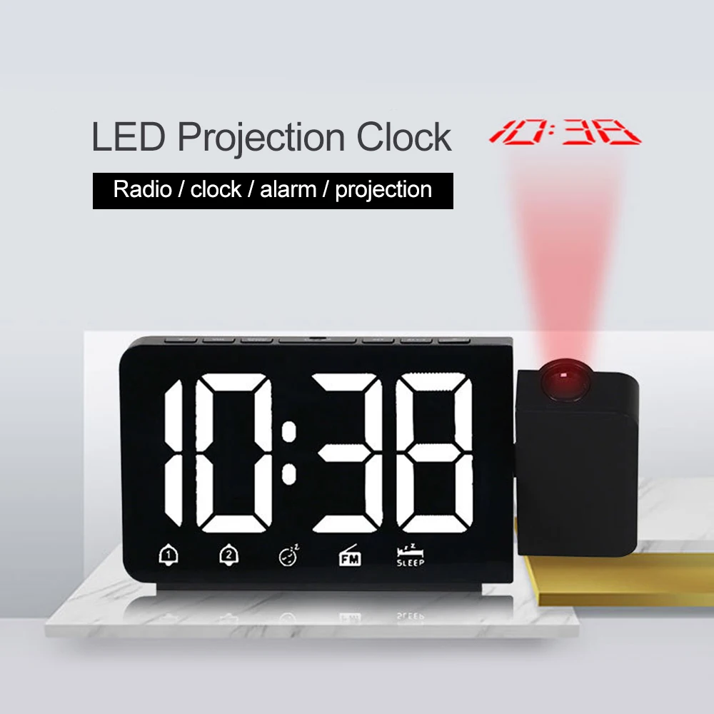 

Digital Projector Alarm Clock FM Radio LED Time Clock Snooze Function Time Projection Clock with USB Charge Cable