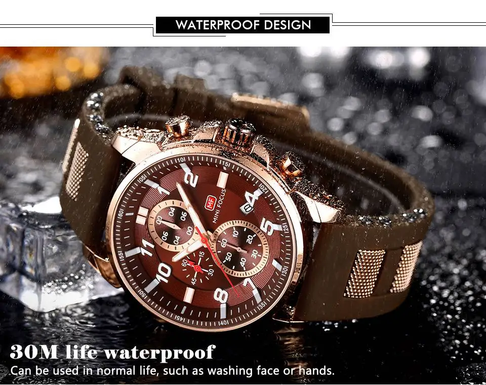 MINIFOCUS, модные роскошные Брендовые спортивные часы, мужские наручные часы с силиконовым ремешком, мужские водонепроницаемые кварцевые наручные часы