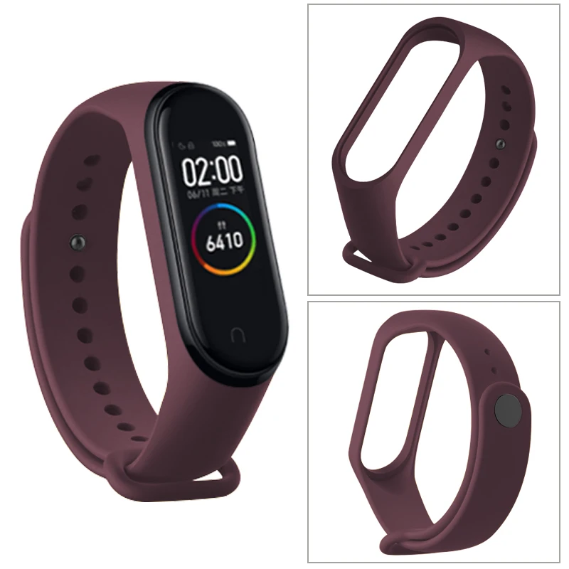 Ремешок для Xiaomi Mi Band 5 4 3 Band5 розовый винно красный цвет ТПУ силиконовый браслет Xiomi