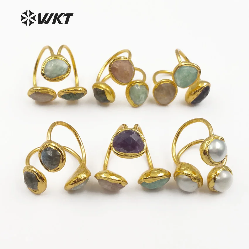 WT-R315 Vintage Design Natural Purpel Quartz Pink Quartz Labradorite And  Pearls Mix Rings Three Stone At Face Women Rings AliExpress