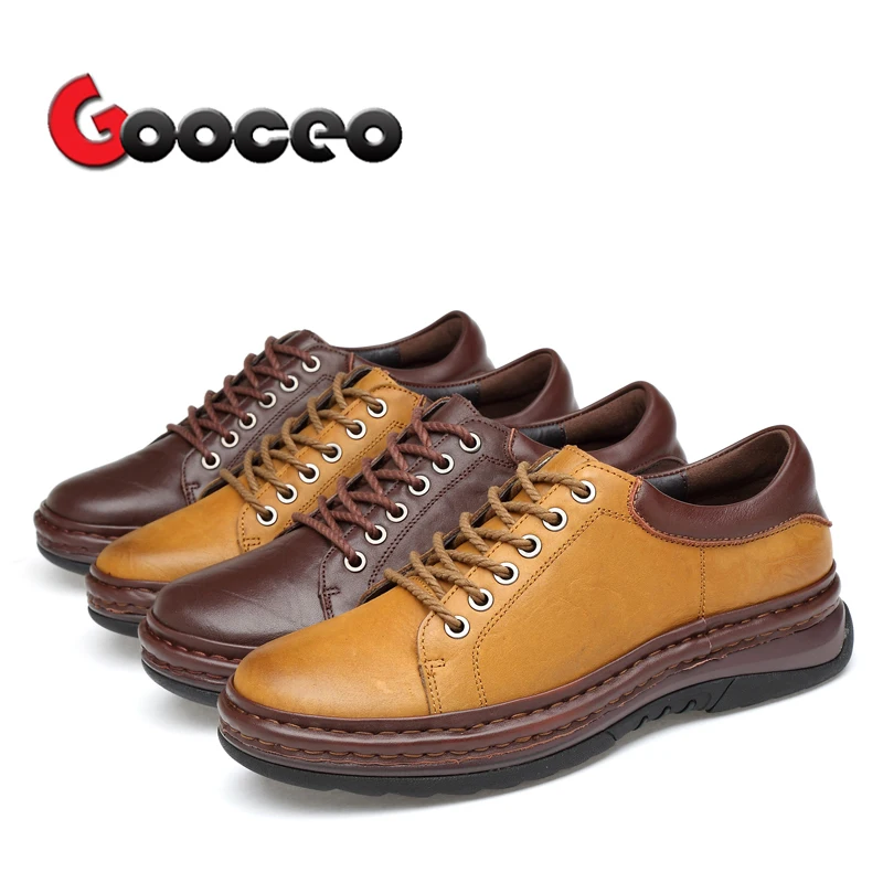 

Men's Flats Platform Driving Shoes For Men Spring Low-top Lace-Up Cow Genuine Leather Casual Handmade Flat Leisure Outdoor