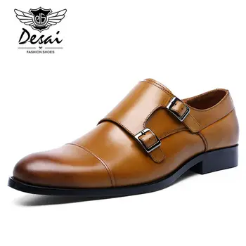 DESAI Brand Genuine Leather Double Buckles Men's Dress Shoes Formal Men Monk Shoes Oxford Shoes For Men Wedding Dress laisumk spring autumn formal wedding shoes dress shoes men formal shoes shoes for oxford business genuine leather soft casual