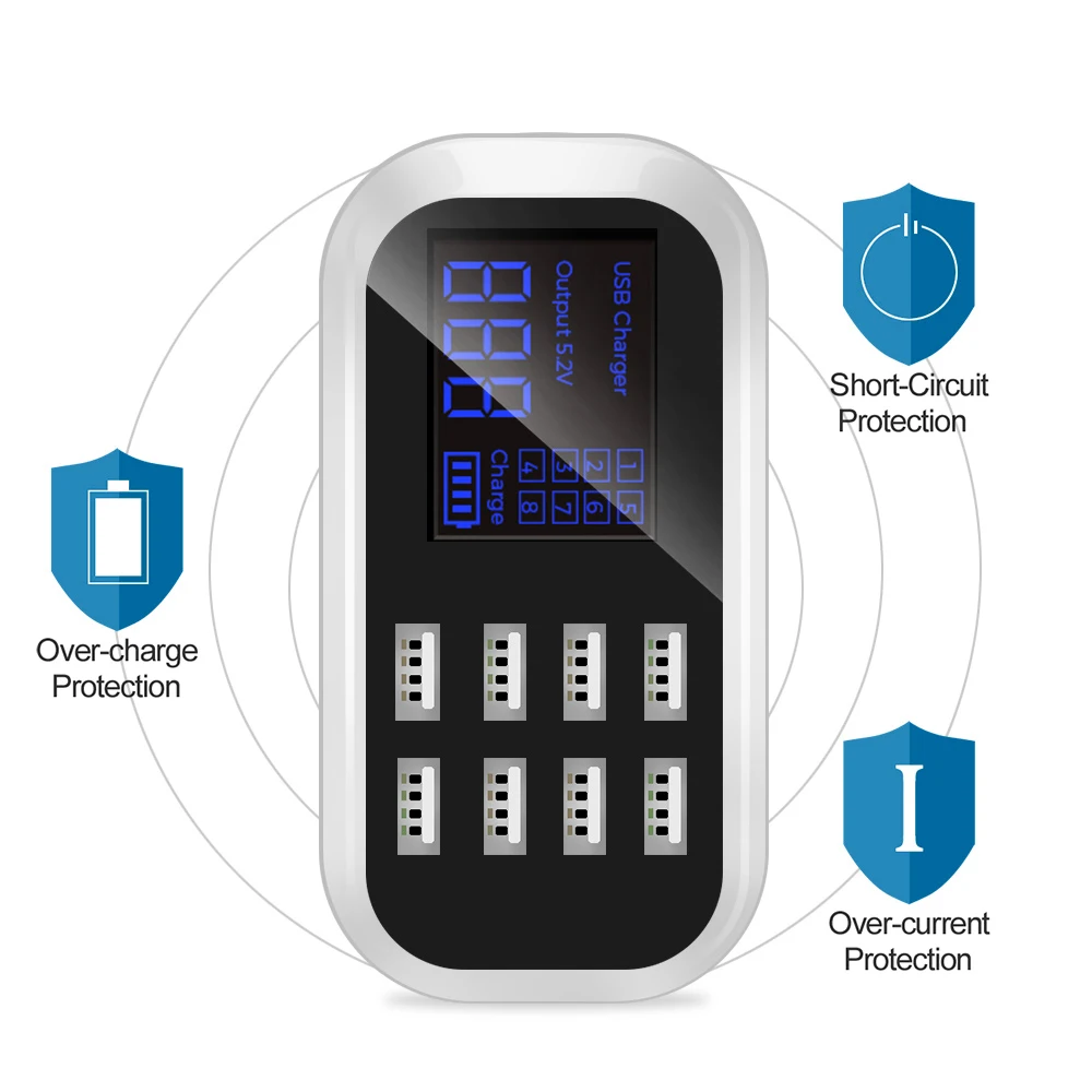 Смарт Мульти USB зарядное устройство 8 портов lcd цифровой дисплей настольный адаптер переменного тока зарядное устройство для телефона для iPhone iPad samsung huawei Nexus htc