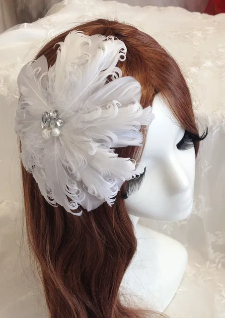 Ballroom Singer Feather Headdress Bride Wedding White Feather Hair