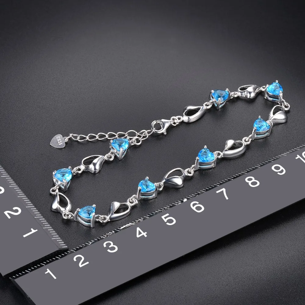 Hutang Heart Blue Topaz 925 Sterling Silver Link Bracelets Gemstone Fine Jewelry Romantic Bracelet for Women's Gift 2018 New Hutang Heart Blue Topaz 925 Sterling Silver Link Bracelets Gemstone Fine Jewelry Romantic Bracelet for Women's Gift 2018 New
