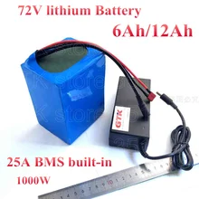 72 V 6Ah 12Ah литиевая батарея 6000 mah Li-Ion для электрический велосипед 1000 w мотор с 25A BMS Электрический велосипед батарея+ 2A зарядное устройство