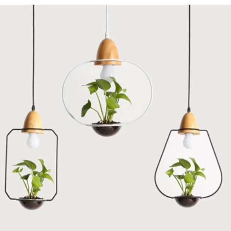 

Modern Minimalist Creative Design Iron wooden garden pendant light Diy Plants, Entrance Bar, Bedside, Restaurant