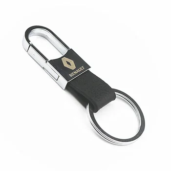

50pcs 3D Fashoin Alloy Genuine Leather Car Keyring Emblem Badge Key Ring For Renault Megane 2 logan renault clio Car Styling