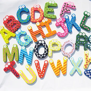 

26pcs 26 Alphabet Magnet Wooden Refrigerator Magnet Fridge Stickers Cartoon Colorful Kids Toys for Children Baby Educational