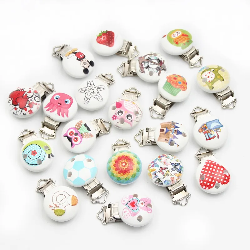 

5Pcs Wooden Pacifier Clips Cute Infant Soother Teething 44x29mm Clasps Accessories For Baby Pacifier Clips Holders