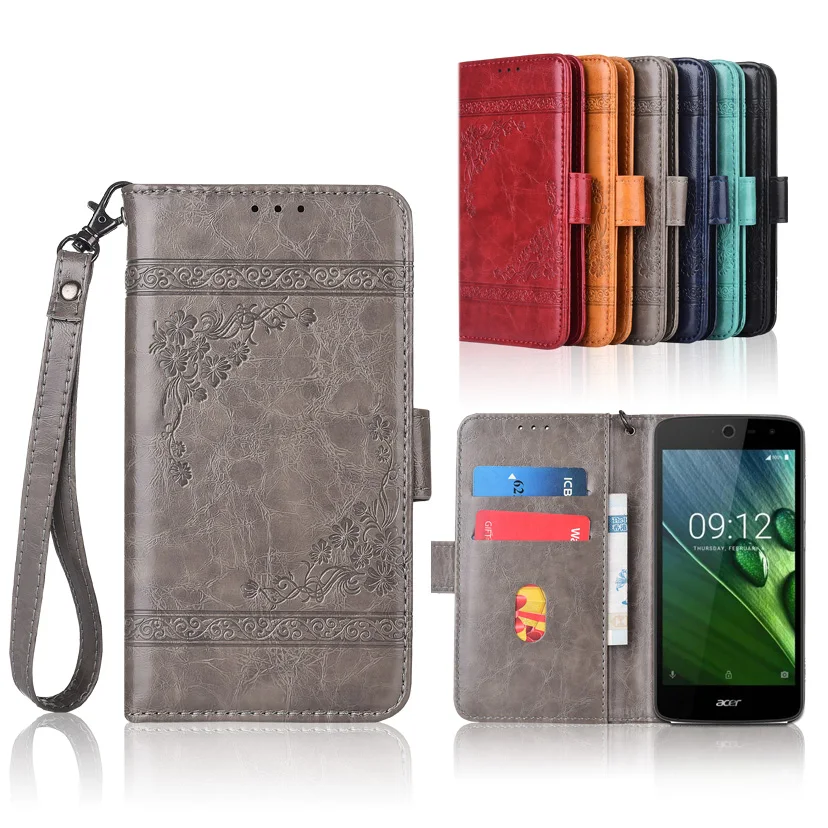 

Newest Wallet case for Acer Liquid Zest Z525 4G Z5 Flip case with Strap,100% special PU leather embossing flower book cover case