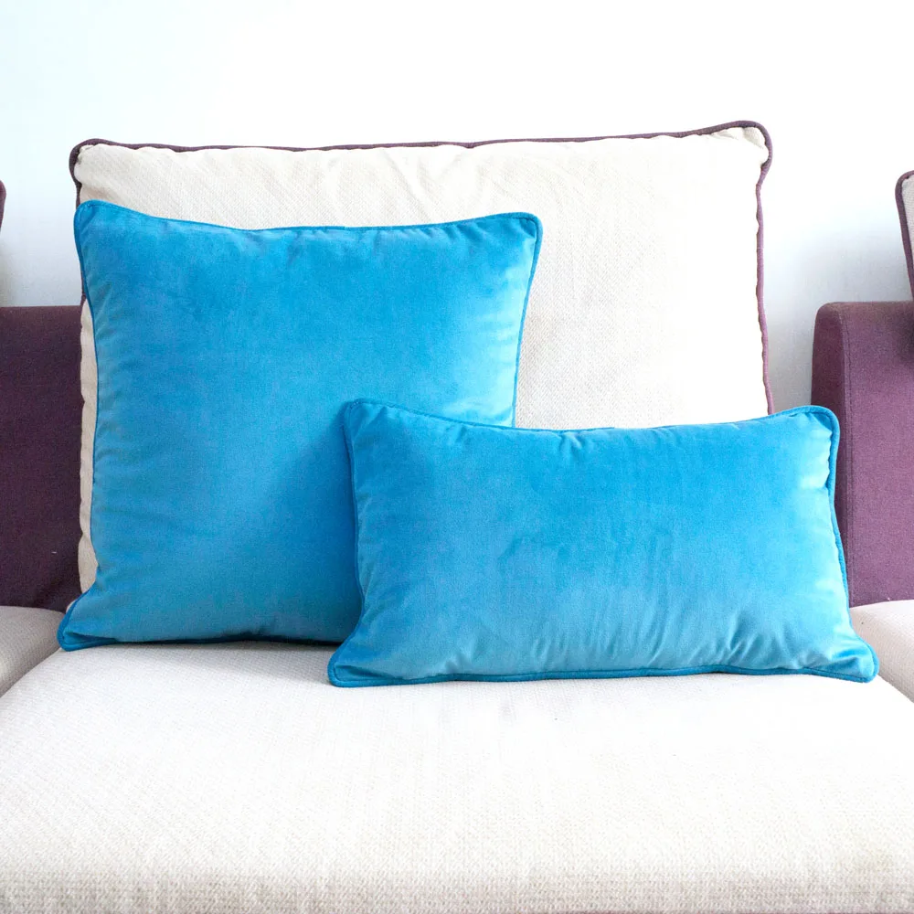 Buy Sky Blue Piping Design Velvet Cushion Cover Pillow