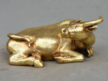 

Crafts statue Chinese Folk Feng Shui Copper Brass Animal Zodiac Year Bull Ox Cattle Statue