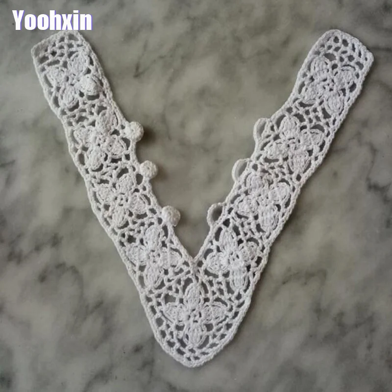 

New White Handmade cotton crochet flower lace collar Fabric Sewing Applique DIY guipure dubai ribbon trim neckline wedding decor