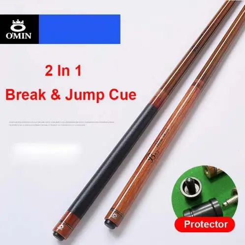 New OMIN 2 in 1 Break Punch Jump Cue Billiard Stick 14 MM Tip 141 CM Length Solid Wood and Leather Handle Options China 2019 | Спорт и