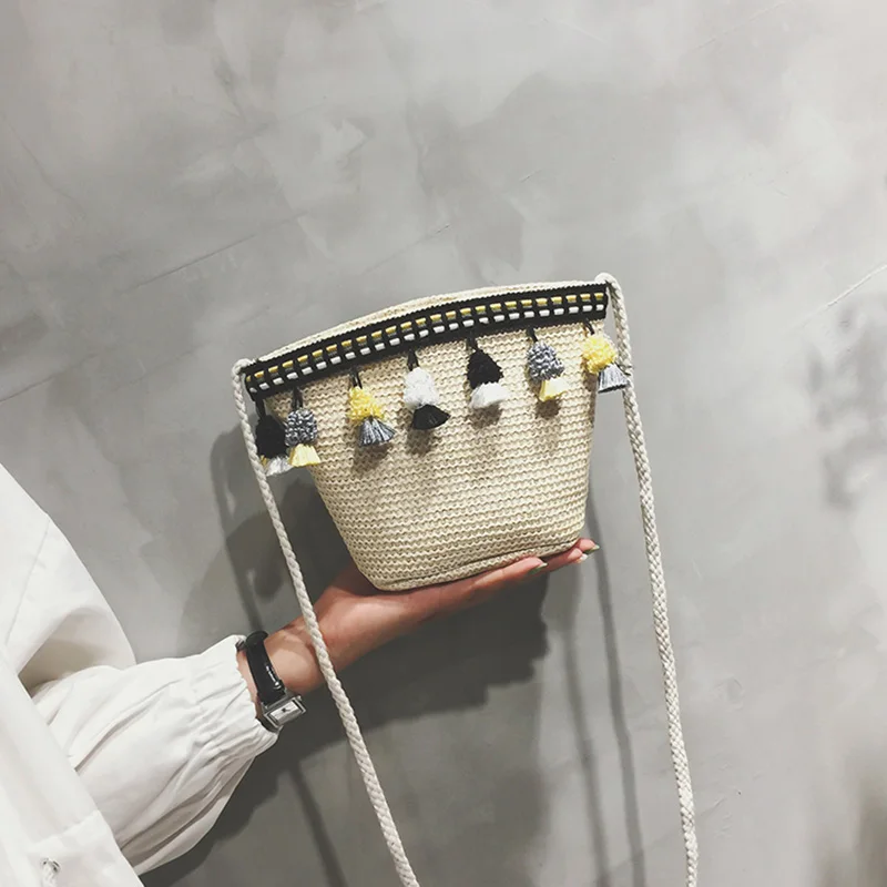 New Fashion Women Tassel Straw Bags INS Popular Female Handbag Summer Casual Lady Shoulder Bag Travel Mini Knit Crossbody SS3297 (7)