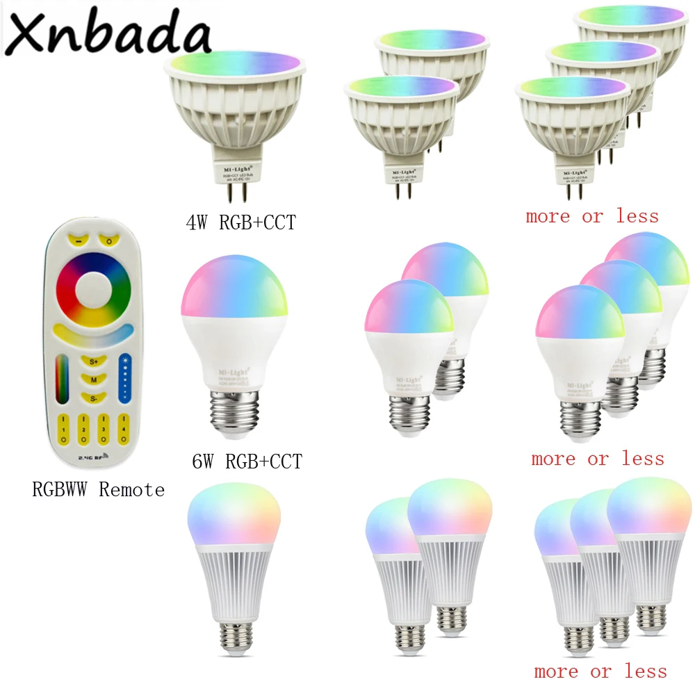 Milight MiBoxer 2 4G Светодиодная лампа с регулируемой яркостью 4 Вт 5 6 9 12 MR16 GU10 E27 RGBW RGBWW RGB +
