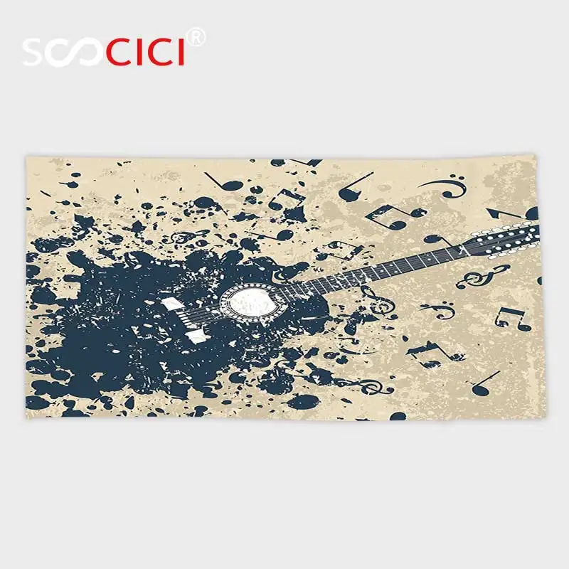 

Custom Microfiber Ultra Soft Bath/hand Towel,Modern Acoustic Guitar on Retro Murky Background with Music Notes Melody