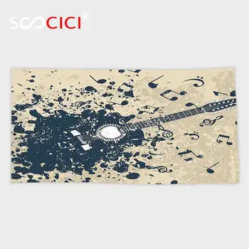 

Custom Microfiber Ultra Soft Bath/hand Towel,Modern Acoustic Guitar on Retro Murky Background with Music Notes Melody