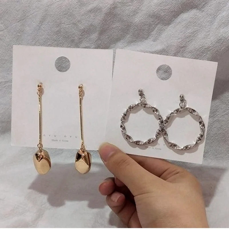 

2019 Punk Style Gold & Silver Color Geometric Round Irregular Statement Metal Fashion Simple Earring For Women New Charm Jewelry