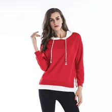Early Spring New Color Matching Two Female Drawstring Hood Leisure Loose Large Size Women'S Clothing