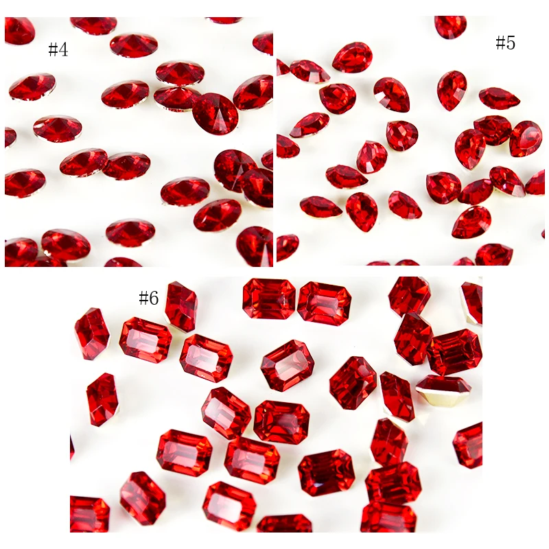 

100 Pcs/Lot Red Opal Nail Rhinestone Multi-shape Round Tear drop Point Back Resin Nail Charms 3D Nail Art Decoration JZ02-4/5/6