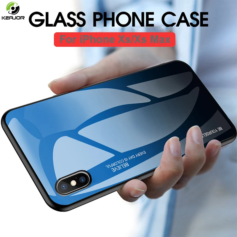 

Keajor Glass Case For iPhone XR Case Luxury Gradient Tempered Glass Back Cover Colorful Silicone Funda For iPhone X Xs Max Capa