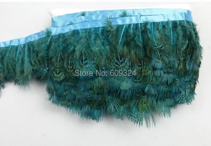

Free shipping pheasant feather fringe turquoise color 20 yards Pheasant feather trimming fringe for costumes sewing crafts