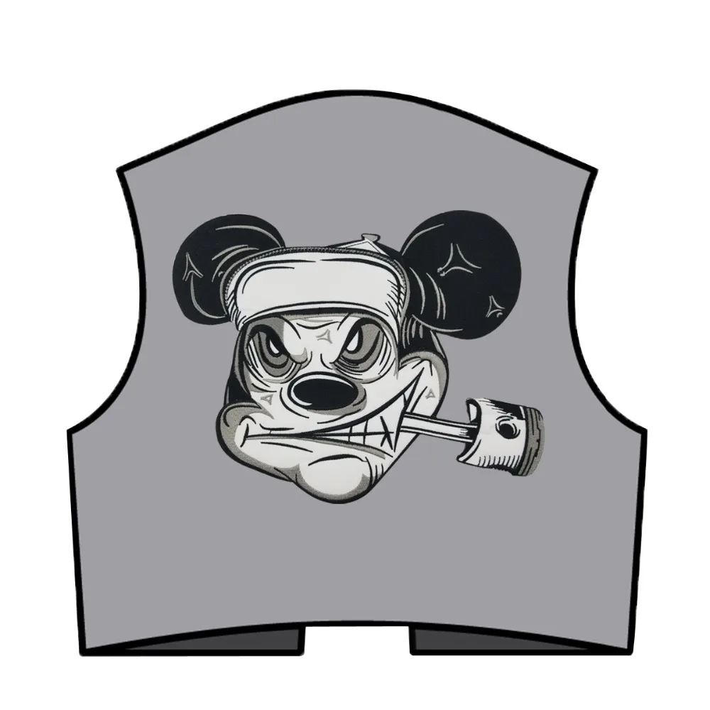 MICKY Biker Rider Vest Embroidered Iron On Back of Jacket Patch White twill fabric DIY Eco-Friendly Free Shipping(2)