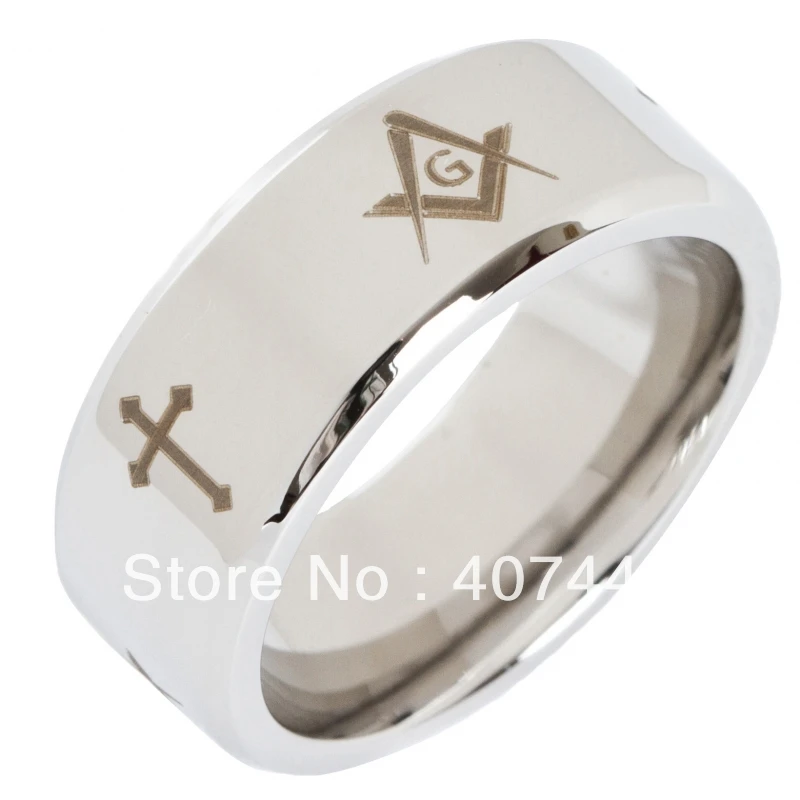 

Free Shipping Cheap Price USA Canada UK Russia Brazil Hot Sales 8MM Polsihed Color Men's Masonic Tungsten Wedding Ring Size 6-13