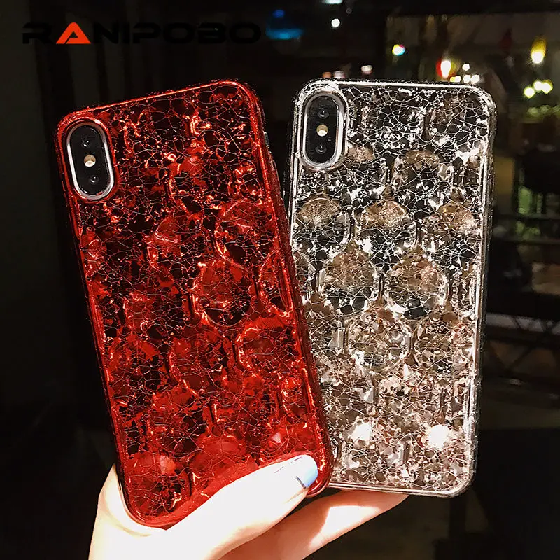 

Vintage Electroplate Shiny Crack Phone Case For Apple iPhone X 6 6S 7 8 Plus Soft TPU Phone Back Cover Cases Coque
