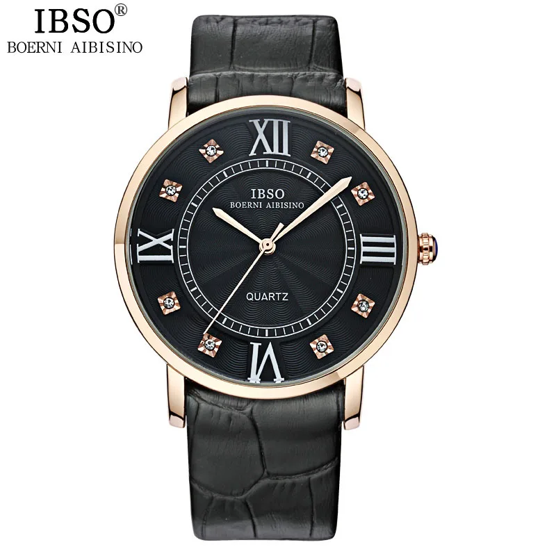 IBSO брендовые Роскошные ультра тонкие часы для влюбленных, модные женские часы, деловые роскошные часы с ремешком из натуральной кожи, мужские часы Relojes Hombre - Цвет: Gold black men