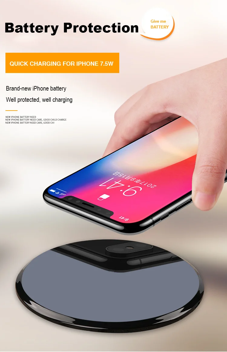 

Wireless charger 7.5W Quick Charging iPhoneX Samsung Huawei MI HTC Android Qi Phone 5V 2A Type C