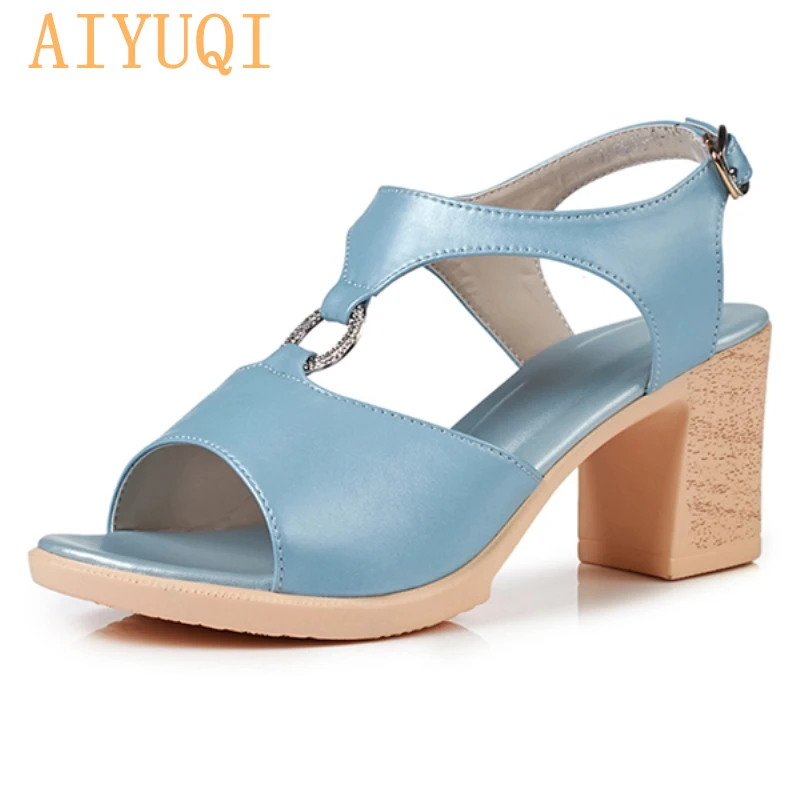 

AIYUQI 2020 New Genuine Leather Women's Summer Sandals Fashion Sweet High-heeled Roman Sandals Gladiator Platform Shoes Women