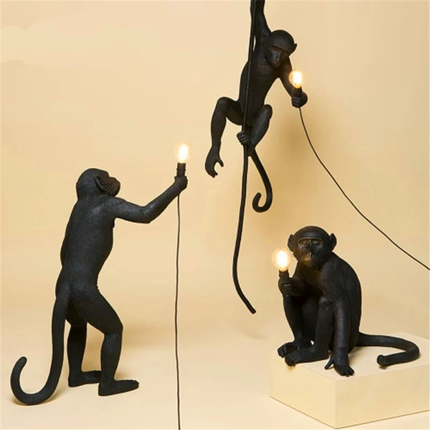 Nordic Resin Monkey Lamp Led Pendant Light Lighting Living Room Restaurant Bedroom Luminaire Kitchen Fixtures Suspension 7 Color JLB 