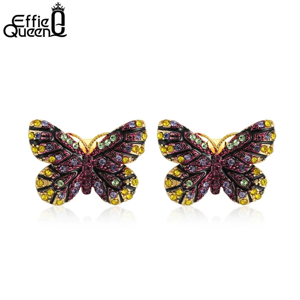 

Effie Queen Brand Jewelry Crystal Butterfly Stud Earrings For Women Vintage Colorful Animal Earrings New Arrival DE175-Y