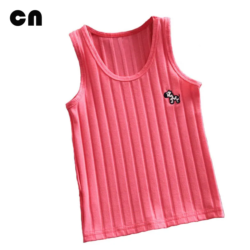 

Special price Summer children Vests clothes 2-7T girls camisoles Boys Vests Solid color Cotton Screw thread stripe Embroidery